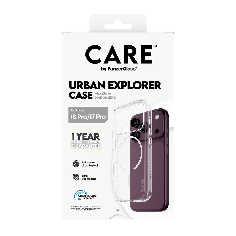 CARE - Puzdro Urban Explorer s bielym MagSafe pre iPhone 18 Pro/17 Pro, transparentná