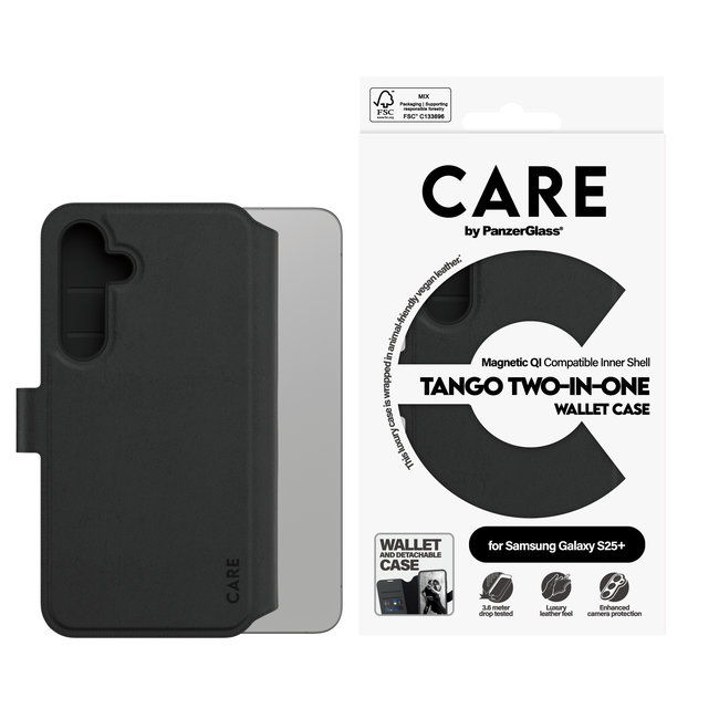 CARE - Puzdro Wallet Tango Two-In-One s QI pre Samsung Galaxy S25+, čierna