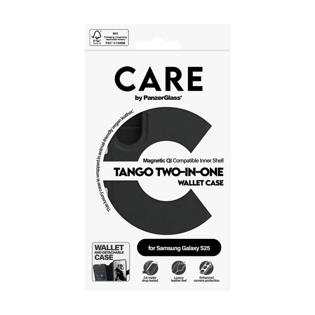 CARE - Puzdro Wallet Tango Two-In-One s QI pre Samsung Galaxy S25, čierna