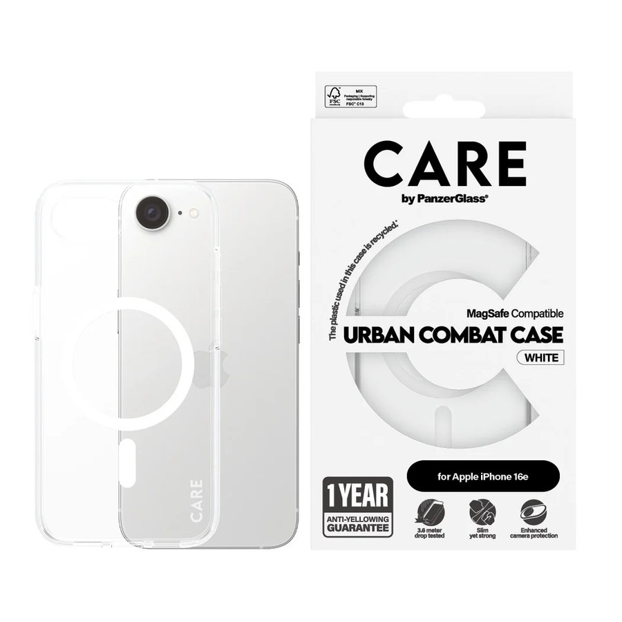 CARE - Puzdro Urban Combat s MagSafe pre iPhone 16e, biela