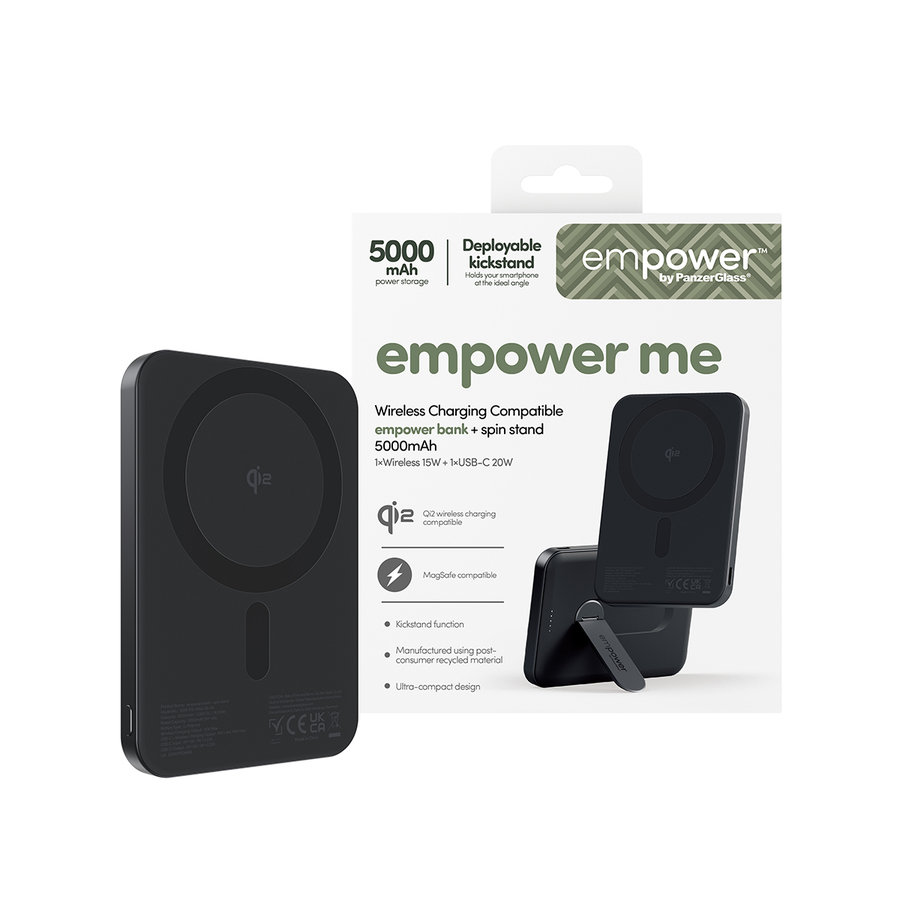 empower - Bezdrôtová PowerBank 5000 mAh, s otočným stojanom 20 W, kompatibilná s MagSafe, Qi2/USB-C, vesmírna čierna