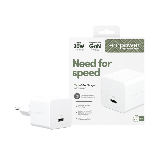 empower - Cestovný adaptér Grand Prix USB-C, GaN, 30 W PD, striebornobiela