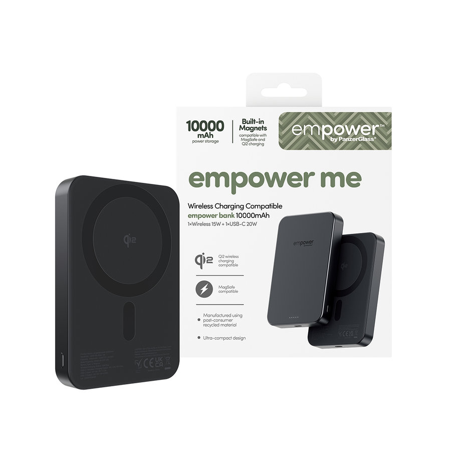 empower - Bezdrôtová PowerBank 10000 mAh 20 W, kompatibilná s MagSafe, Qi2/USB-C, vesmírna čierna
