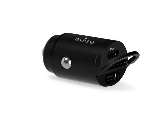 PURO - Autoadaptér Mini 2x USB-C, PD, 30 W, čierna