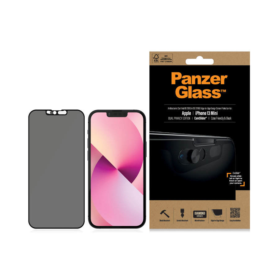 Tvrdené sklo Case Friendly Privacy CamSlider AB pre iPhone 13 mini, čierna