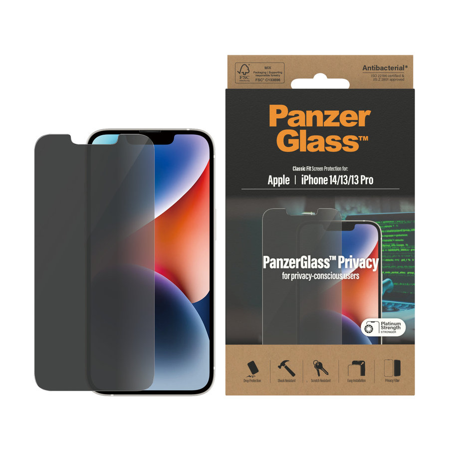 Tvrdené sklo Privacy AB pre iPhone 16e/14/13 Pro/13, číra