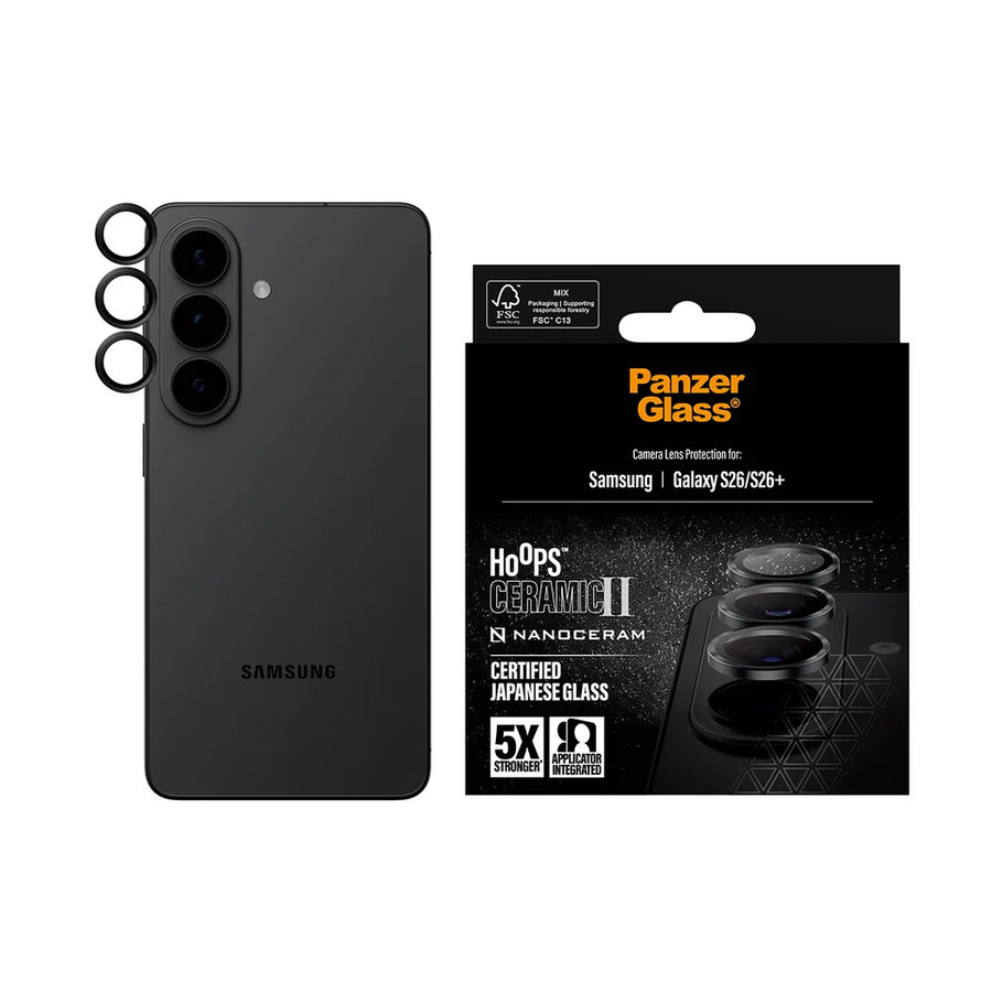 Ochranný kryt objektívu Hoops Ceramic II pre Samsung Galaxy S26/S26+, čierna