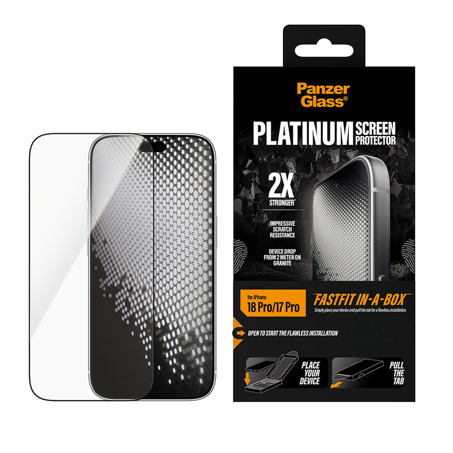 Tvrdené sklo Platinum s FASTFIT In-A-Box pre iPhone 18 Pro/17 Pro, číra