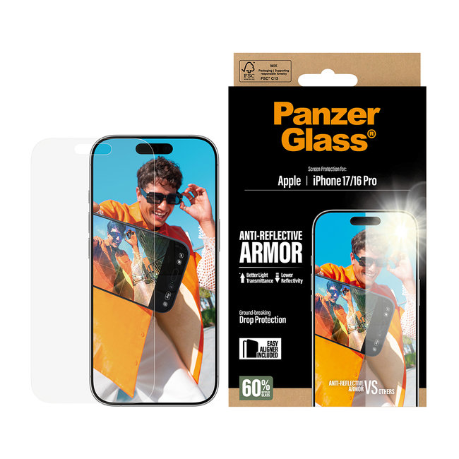 Tvrdené sklo Anti-Reflective s aplikátorom pre iPhone 17/16 Pro, čierna