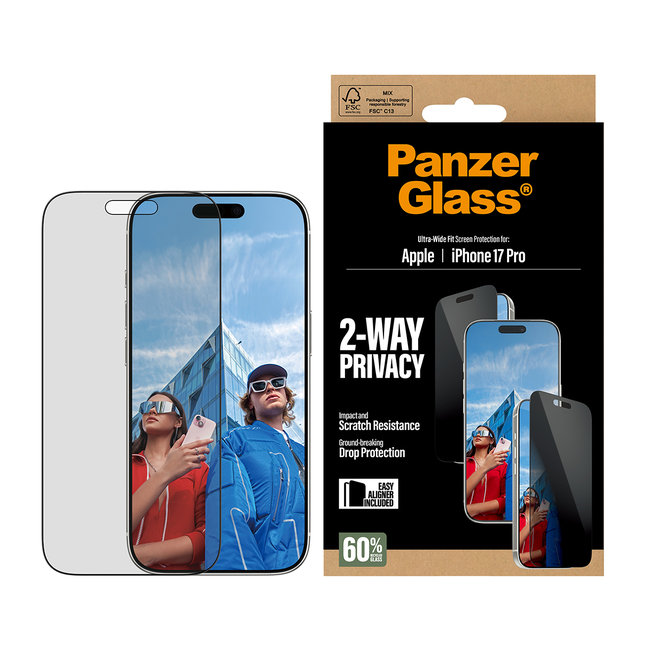 Tvrdené sklo UWF 2-Way Privacy s aplikátorom pre iPhone 17 Pro, čierna