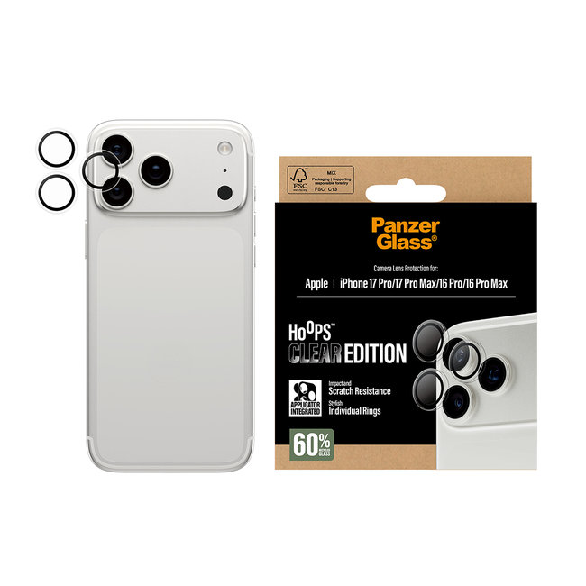 Ochranný kryt objektívu Hoops pre iPhone 17 Pro Max/17 Pro/16 Pro Max/16 Pro, číra