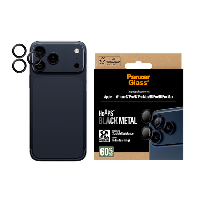 Ochranný kryt objektívu Hoops pre iPhone 17 Pro Max/17 Pro/16 Pro Max/16 Pro, čierna