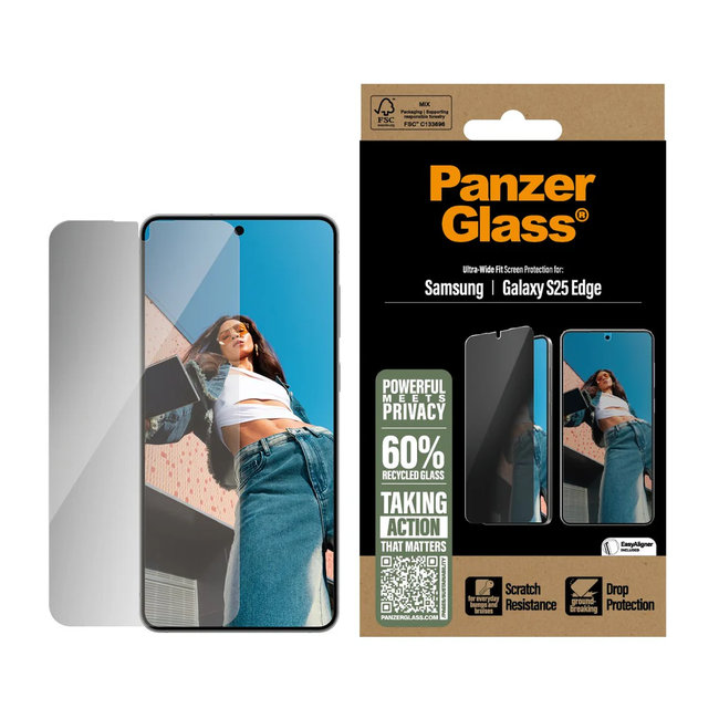 Tvrdené sklo UWF Privacy s aplikátorom pre Samsung Galaxy S25 Edge, číra