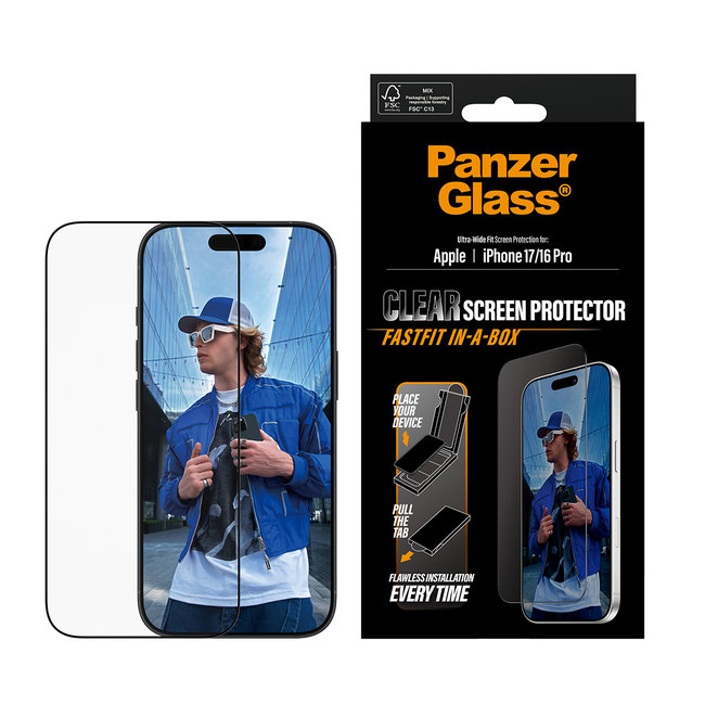 Tvrdené sklo UWF s Fastfit pre iPhone 17/16 Pro, čierna