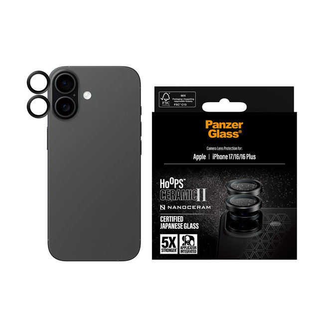 Ochranný kryt objektívu Hoops Ceramic II pre  iPhone 17/16 Plus/16, čierna