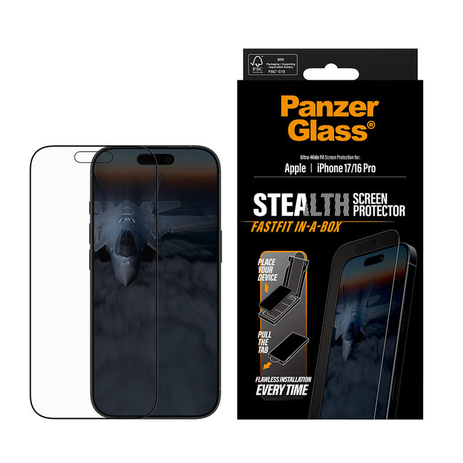 Tvrdené sklo UWF Stealth s Fastfit pre iPhone 17/16 Pro, čierna