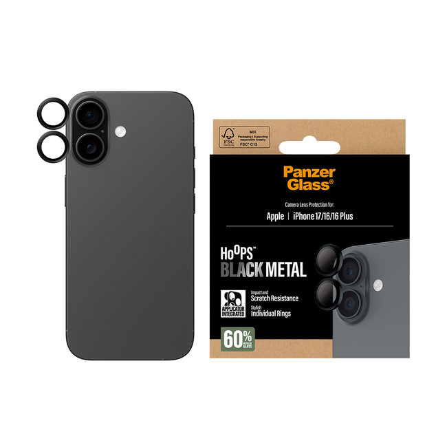 Ochranný kryt objektívu Hoops pre iPhone 17/16 Plus/16, čierna