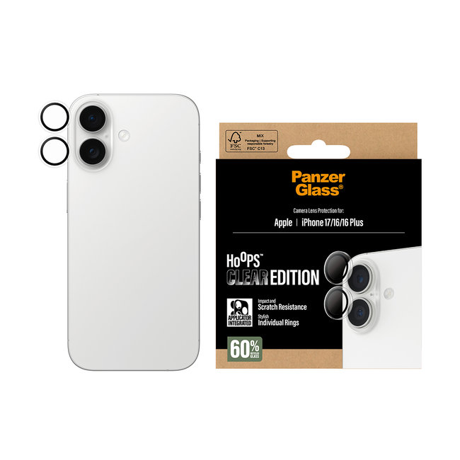Ochranný kryt objektívu Hoops pre iPhone 17/16 Plus/16, číra