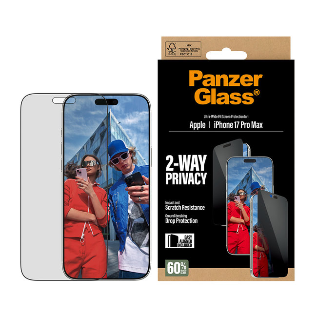 Tvrdené sklo UWF 2-Way Privacy s aplikátorom pre iPhone 17 Pro Max, čierna