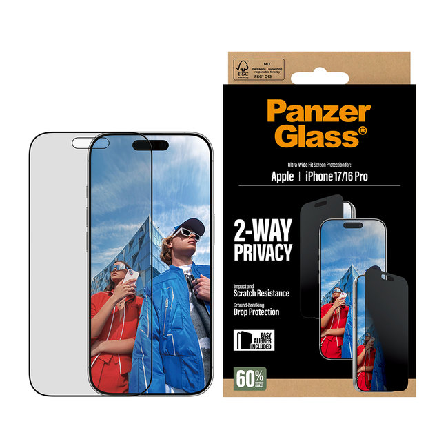 Tvrdené sklo UWF 2-Way Privacy s aplikátorom pre iPhone 17/16 Pro, čierna