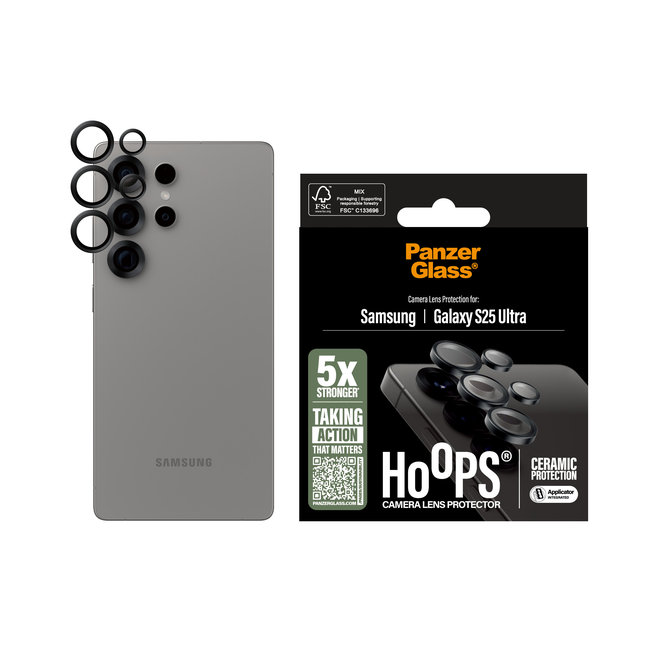 Ochranný kryt objektívu Hoops Ceramic pre Samsung Galaxy S25 Ultra, čierna