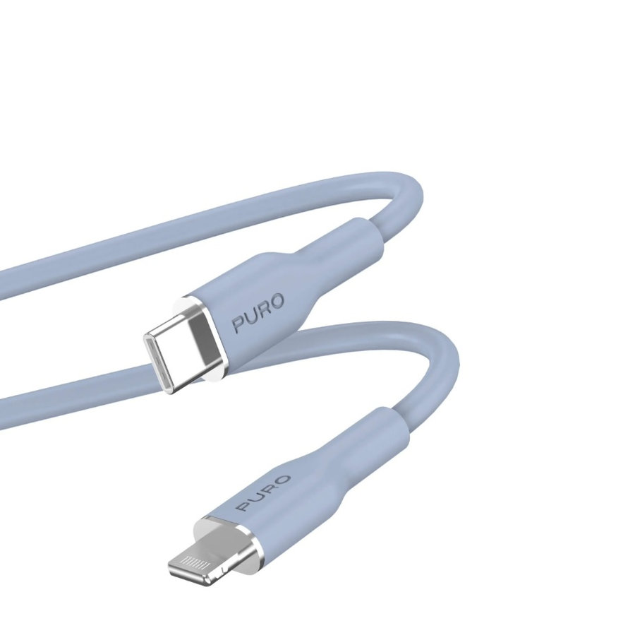 PURO - Kábel USB-C/MFI Lightning, 12 W, Soft, 1,5 m, svetlá modrá
