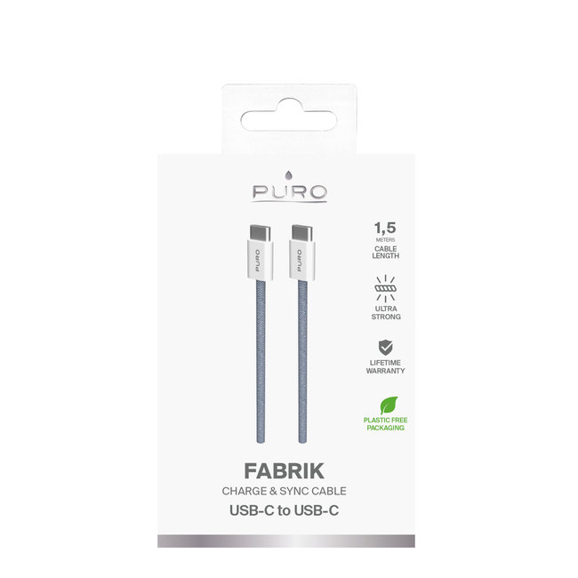 PURO - Kábel USB-C/USB-C, 60 W, Fabrik FABK4, 1,5 m, blue lagon