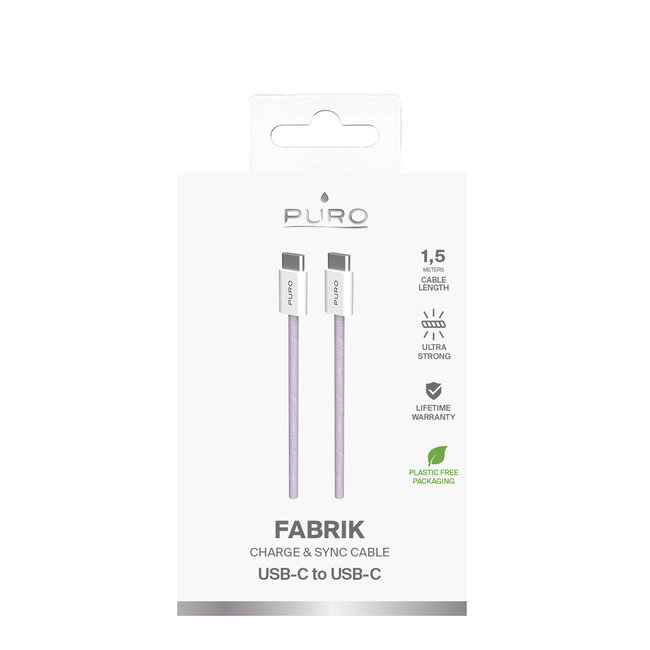 PURO - Kábel USB-C/USB-C, 60 W, Fabrik FABK4, 1,5 m, coraltastic