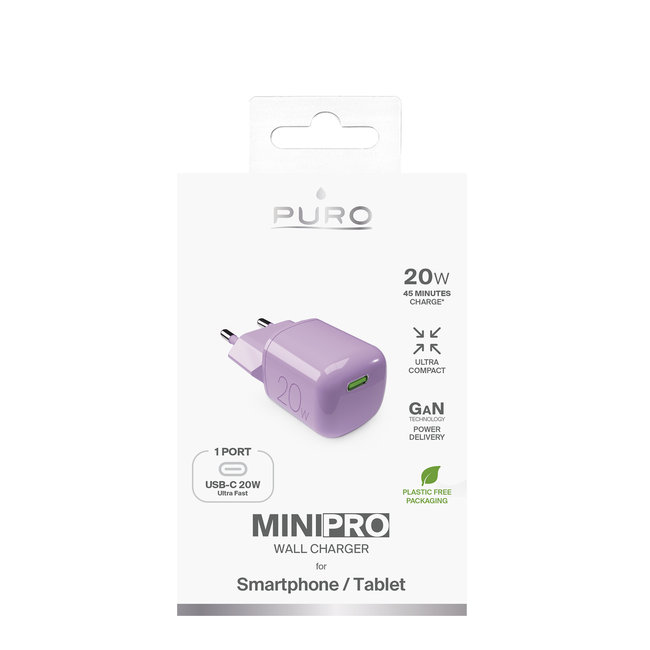 PURO - Cestovný adaptér MiniPro USB-C, GaN, 20 W, coraltastic