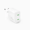 PURO - Cestovný adaptér MiniPro 2x USB-C, GaN, 70 W, biela