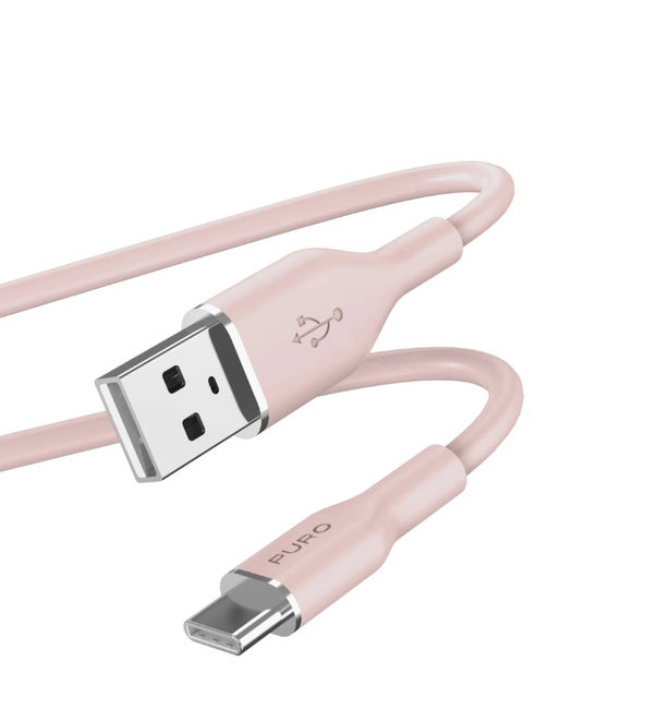 PURO - Kábel USB-C/USB-A, 60 W, Soft, 1,5 m, ružová