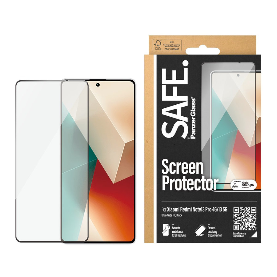SAFE - Tvrdené sklo UWF pre Xiaomi Redmi Note 13 4G, čierna