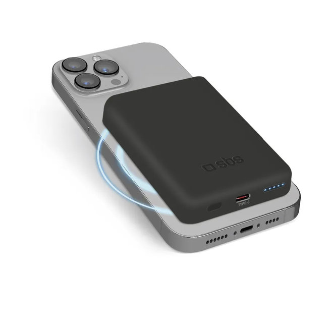 SBS - PowerBank 5000 mAh 10 W, kompatibilná s MagSafe, Mag Power, USB-C, čierna