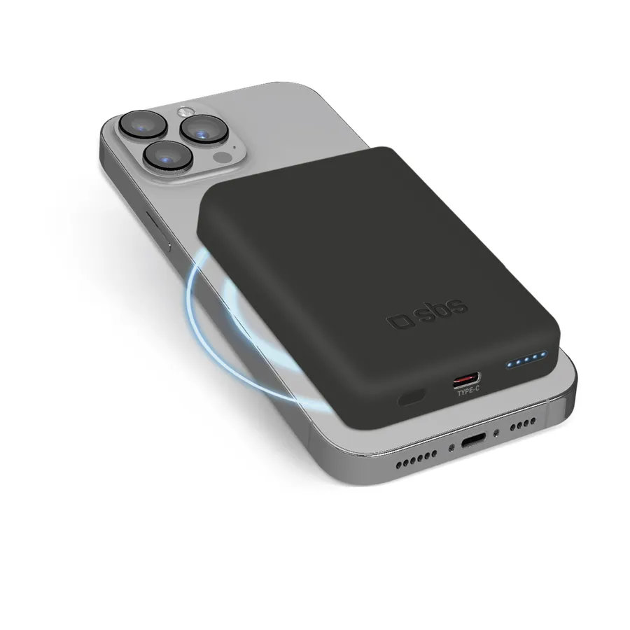 SBS - PowerBank 5000 mAh 10 W, kompatibilná s MagSafe, Mag Power, USB-C, čierna