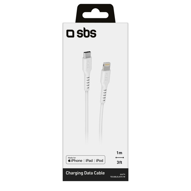 SBS - Kábel USB-C/MFI Lightning, 18 W, 1 m, biela