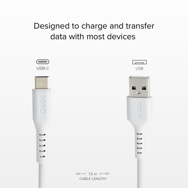 SBS - Kábel USB-C/USB-A, 18 W, 1,5 m, biela