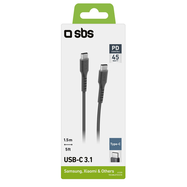 SBS - Kábel USB-C/USB-C, 60 W, 1,5 m, čierna