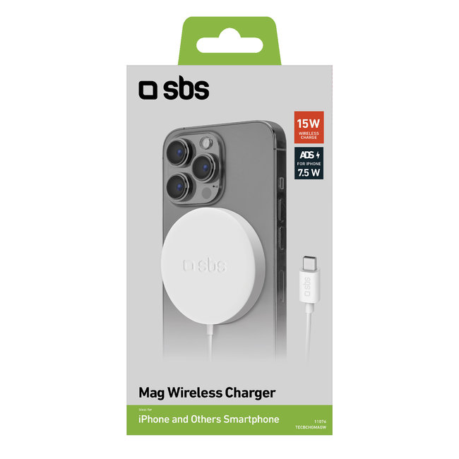 SBS - Univerzálna magnetická bezdrôtová nabíjačka, 15 W, biela