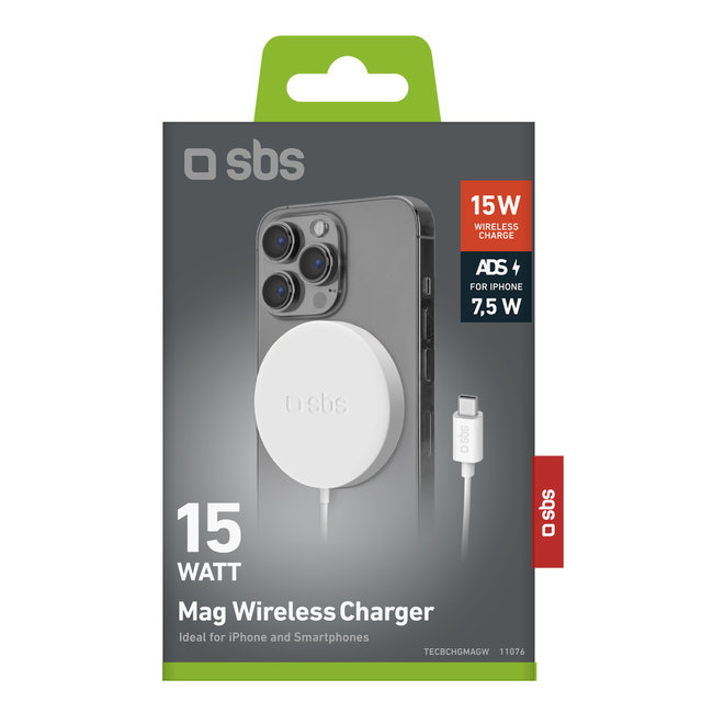 SBS - Univerzálna magnetická bezdrôtová nabíjačka, 15 W, biela