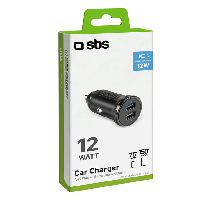 SBS - Autoadaptér Mini 2x USB-A, 12 W, 2,4 A, 12/24V, čierna