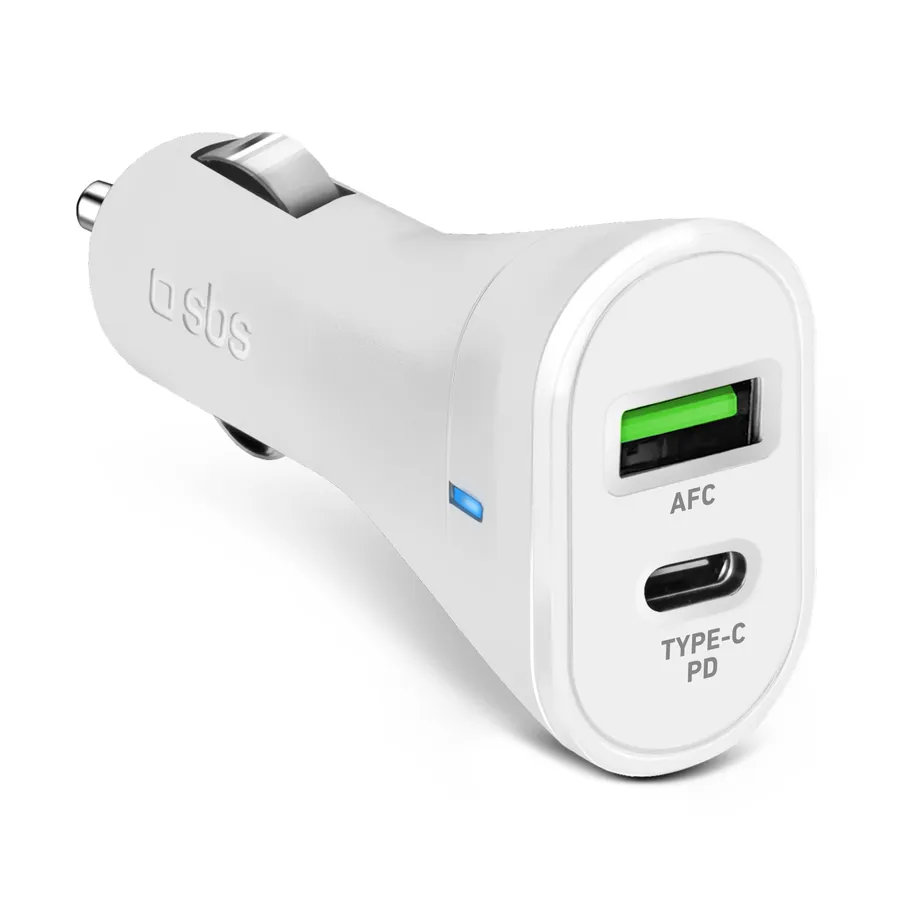 SBS - Autonabíjačka USB-C PD 20 W/USB-A AFC 18 W, biela