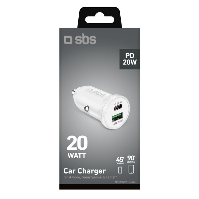 SBS - Autonabíjačka USB-C PD 20 W/USB-A AFC 18 W, biela
