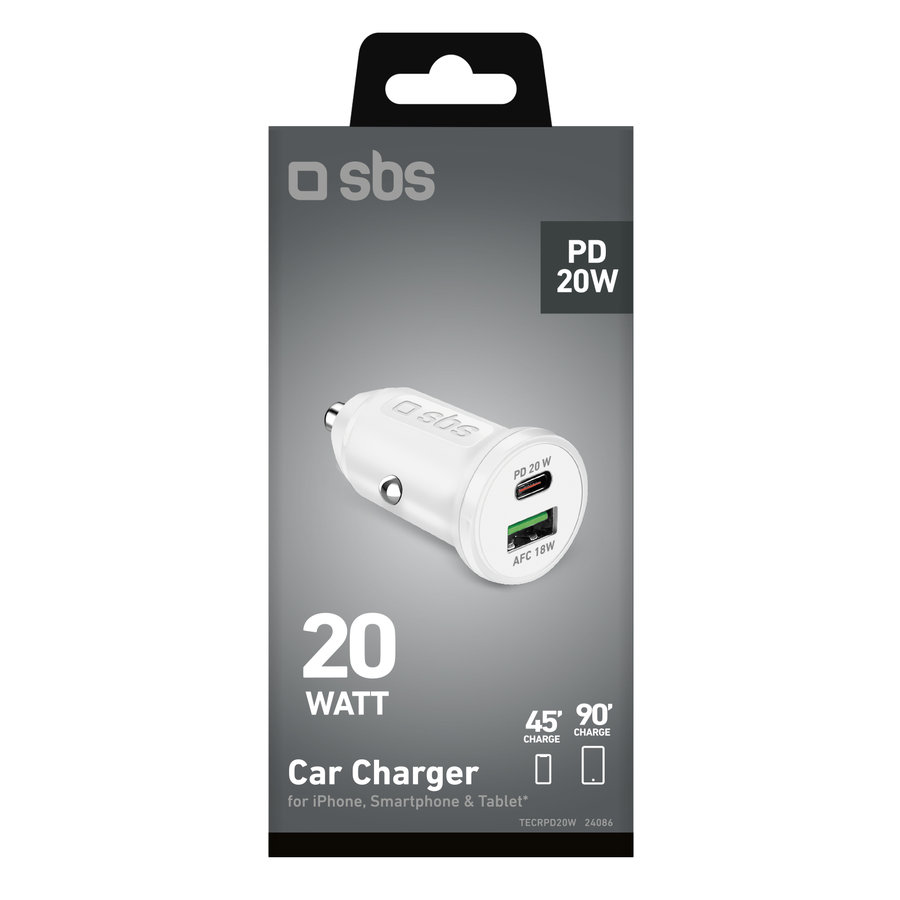SBS - Autonabíjačka USB-C PD 20 W/USB-A AFC 18 W, biela