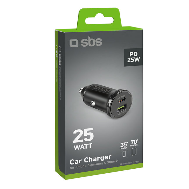 SBS - Autoadaptér USB-A/USB-C, PD, 25 W, čierna