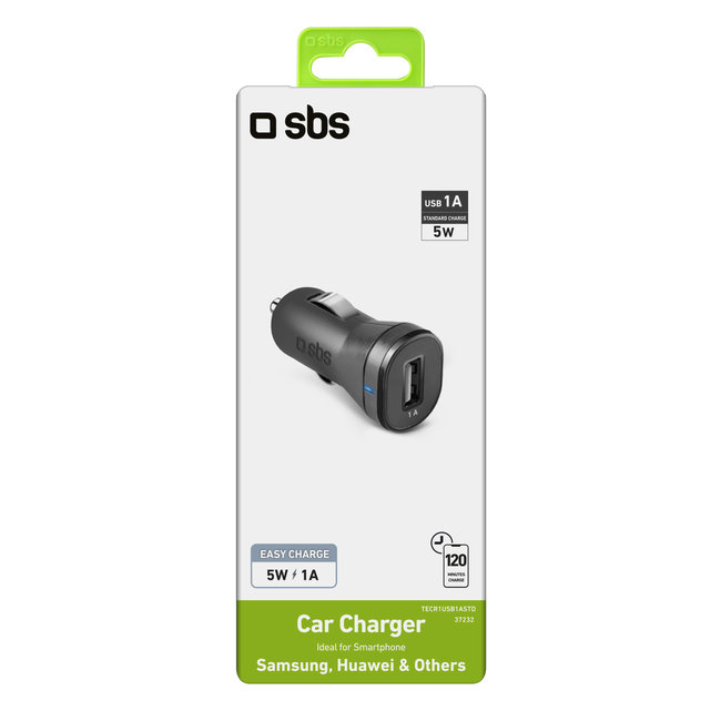 SBS - Autoadaptér 1x USB-A, 5 W, 1 A, 12/24V, čierna