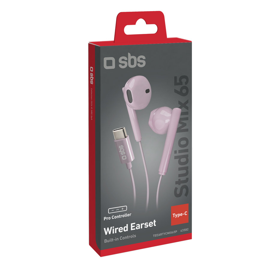 SBS - Slúchadlá Studio Mix 65c s mikrofónom, USB-C, ružová
