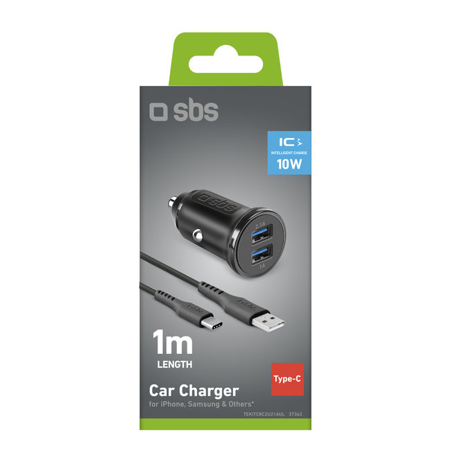 SBS - Nabíjacia sada do auta 2xUSB-A/USB-C, dĺžka 1m, 2,1 A/1 A, 12/24V, čierna