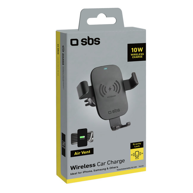 SBS - Držiak do auta Gravity s bezdrôtovým nabíjaním, 10 W, QI, čierna