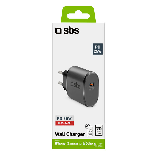 SBS - Cestovný adaptér USB-C, 25 W, PD, čierna