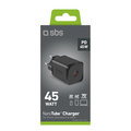 SBS - Cestovný adaptér Mini USB-C, GaN, 45 W, PD, čierna
